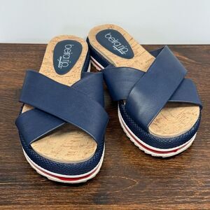 Navy Cross-Strap Platform Sandals